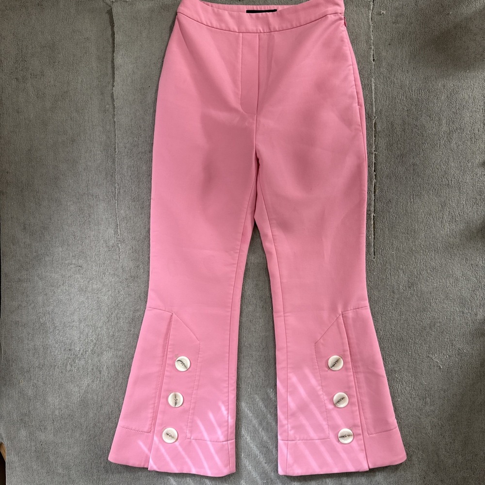 Ellery Pink Flare Pants Women’s 2 Pearl Button Cuffs Avant Garde Statement Fit